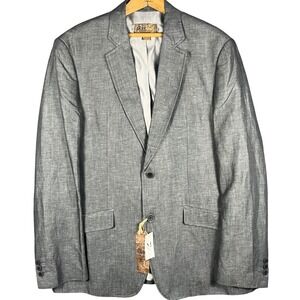 Pronto Uomo Blue Sport Coat Mens Large Grey Cotton Linen Two Button Blazer NWT